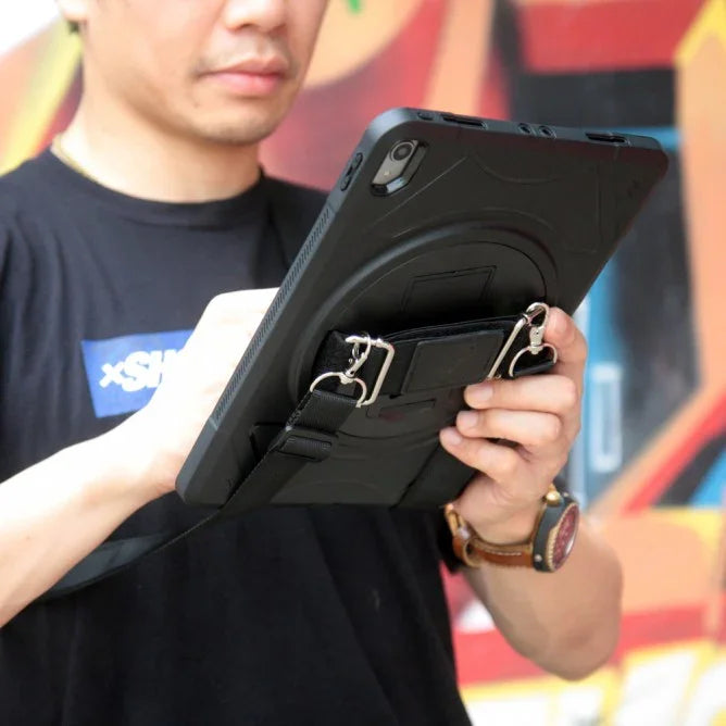 Armor-X Enx Case For iPad Pro 12.9 2020 Ultra 3 Layers Shockproof Rugged Case With Hand Strap & Kick Stand & Pen Holder- Black - Tashqila Armor-X Enx Case For iPad Pro 12.9 2020 Ultra 3 Layers Shockproof Rugged Case With Hand Strap & Kick Stand & Pen Holder- Black - Tashqila